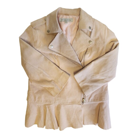 Pamela McCoy Women’s Pink Suede Leather Biker Jacket XS – Ruffle Hem Designer - Picture 8 of 16